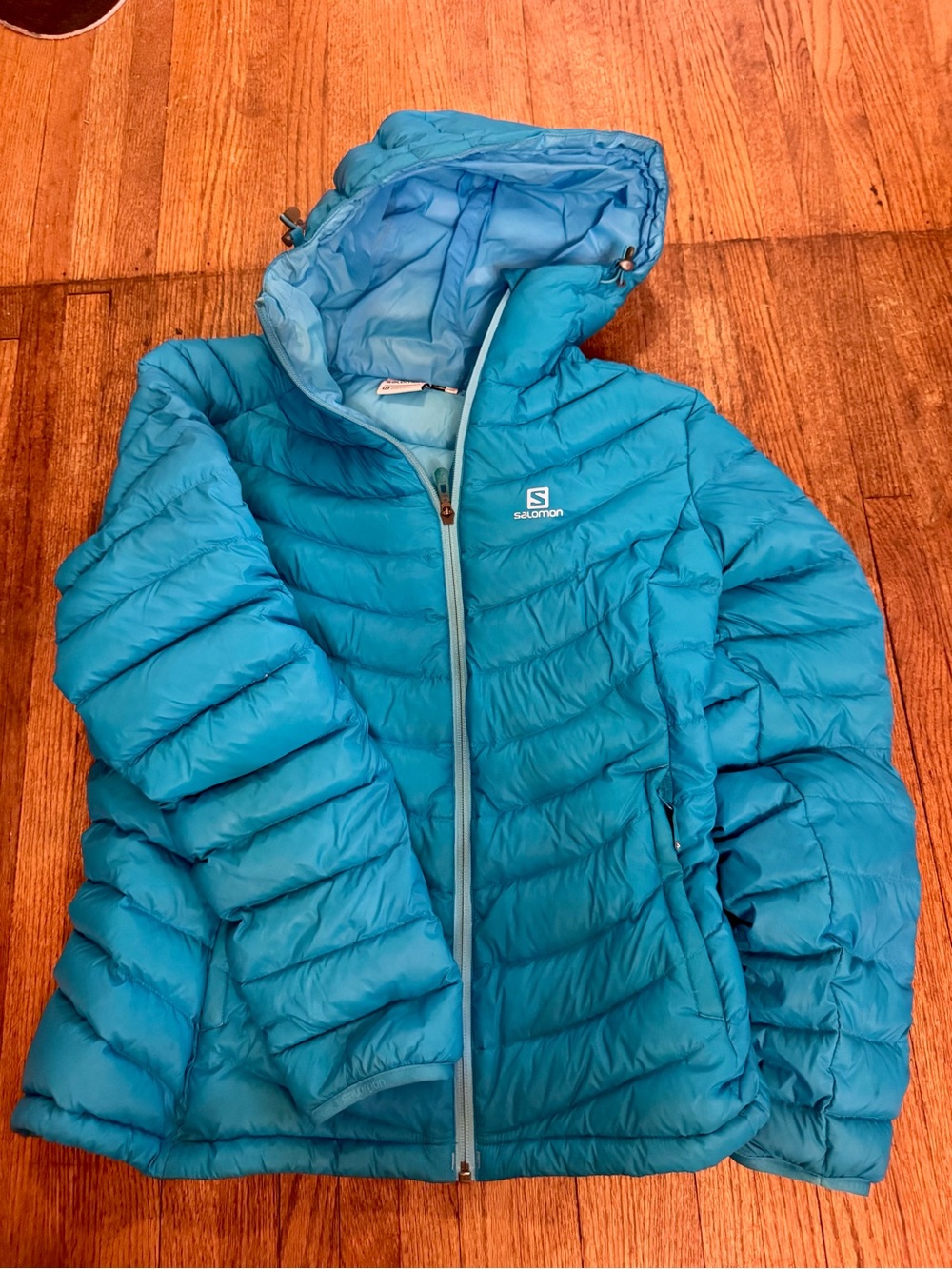 Salomon Turquoise Hooded Insulated Down Jacket